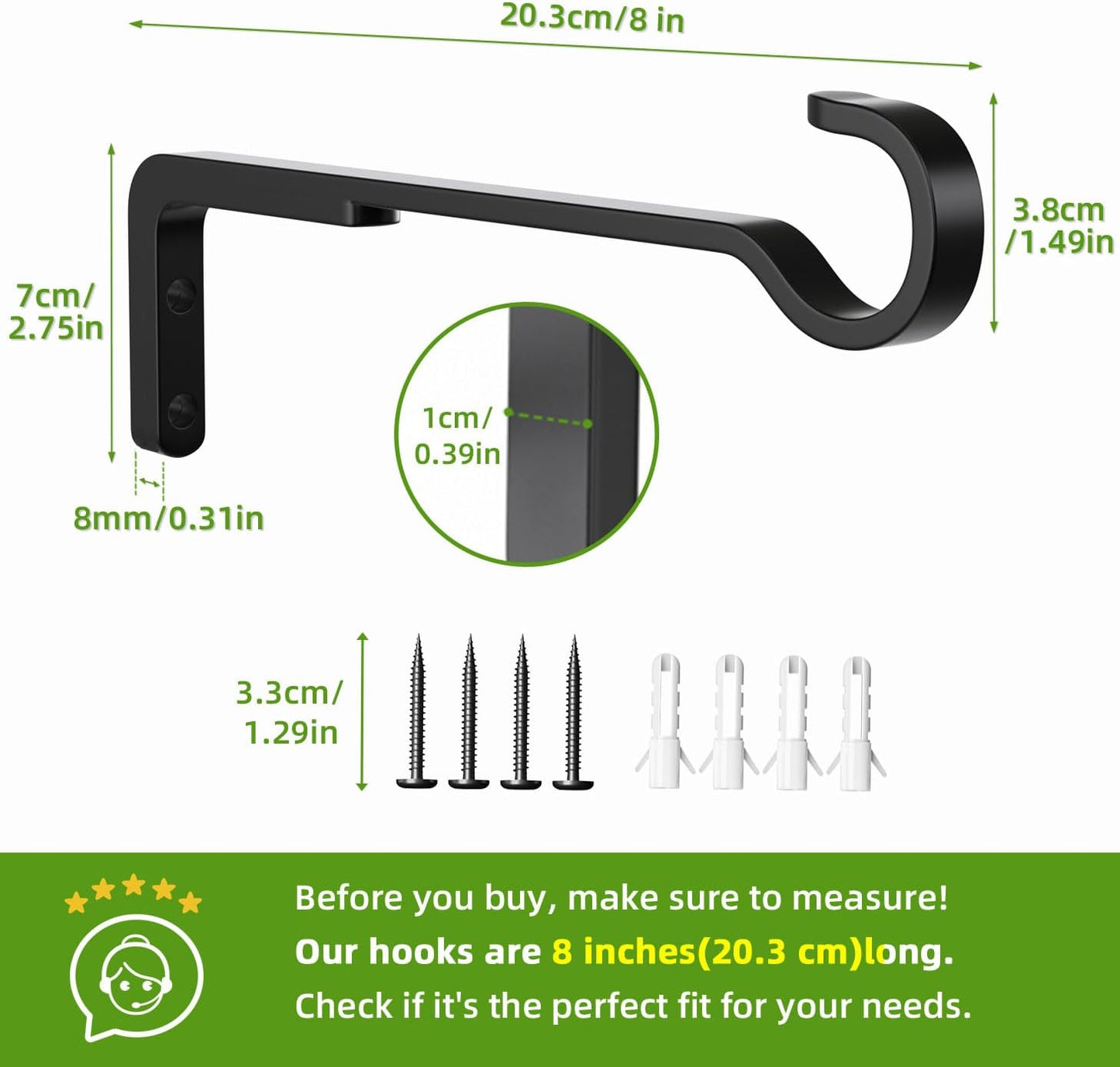 Saffruff 8-Inch Heavy Duty Black Iron Outdoor Plant Hangers - Durable Metal Brackets for Lanterns & Bird Feeders
