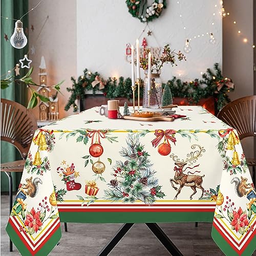 Yighty Rectangle Christmas Tablecloth 60 x 102in,Christmas Tree Elk