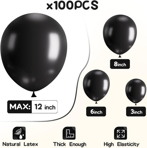 EMART 100pcs Black Balloons - 12 Inch Latex Helium Quality for Birthday, Baby Shower, Wedding & Holiday Decor