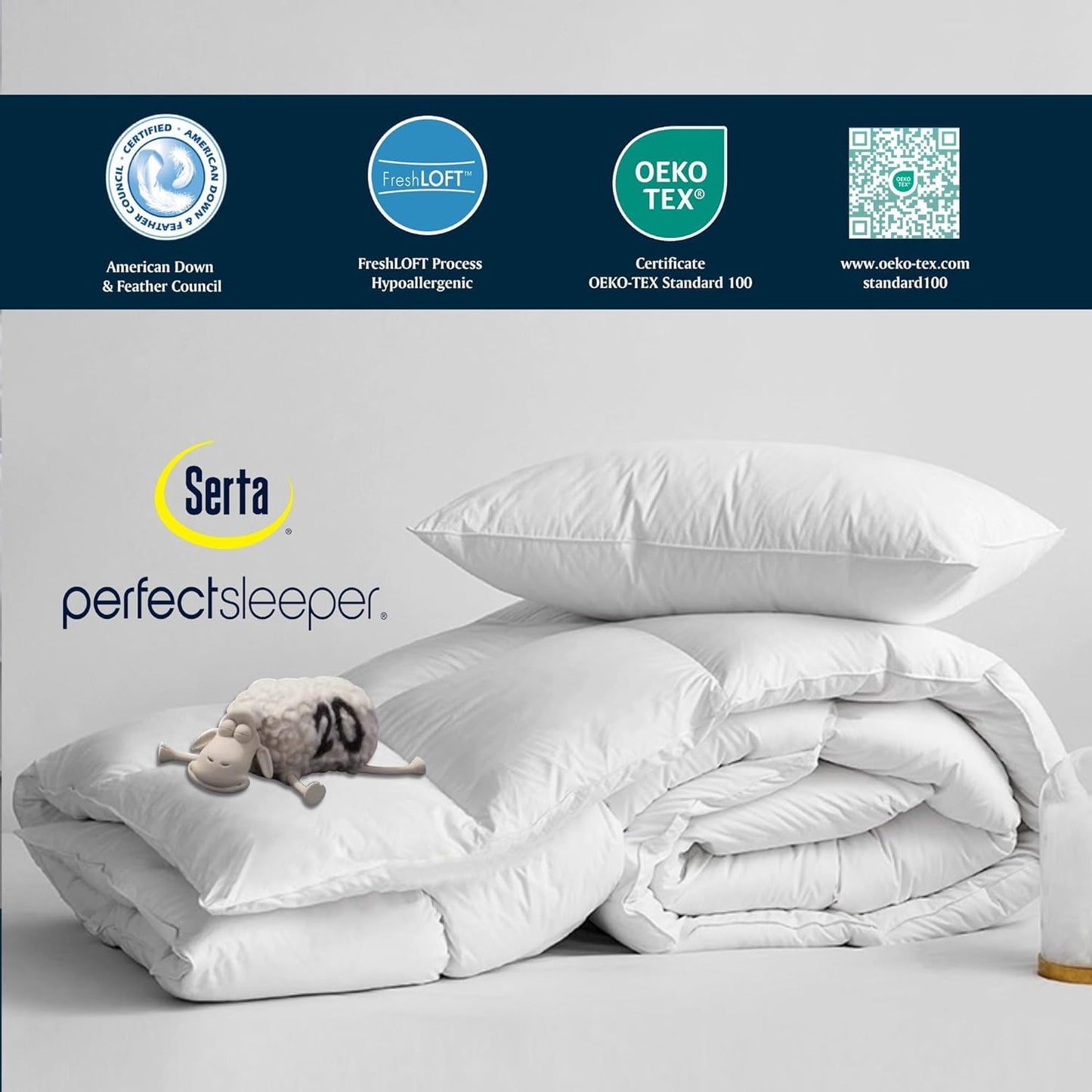 Serta Goose Feather Down Comforter | Queen Size 100% Cotton Duvet Insert - Luxury Hypoallergenic Bedding, 90 x 90 Inch White