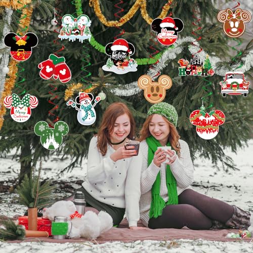 72Pcs Mouse Christmas Party Decorations Hanging Swirls Merry Christmas Ceiling Hanging Decorations Whirls Glitter Foil Ceiling Swirls Streams for Winter Holiday Xmas Decor Supplies