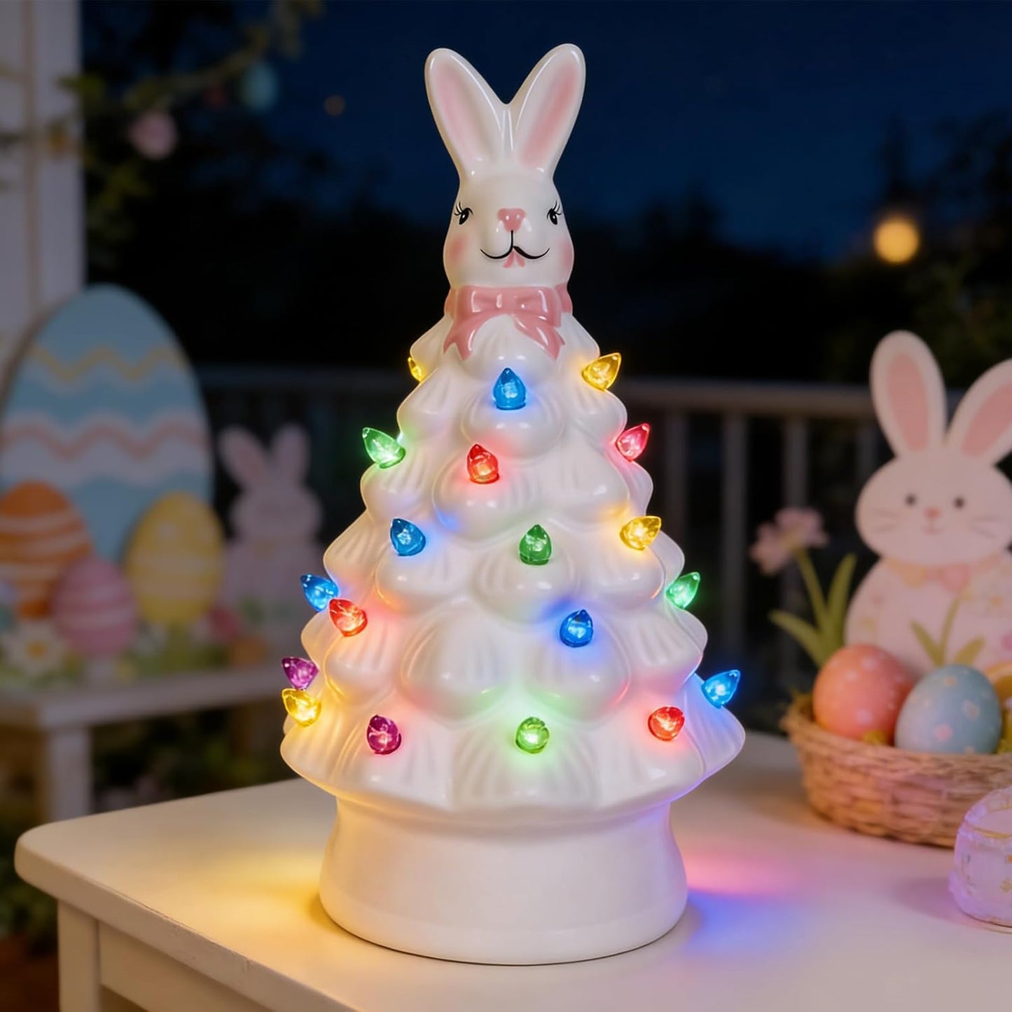 Skiennix Easter Decorations - Adorable Ceramic Bunny Tree Night Light for Home & Kids' Gifts