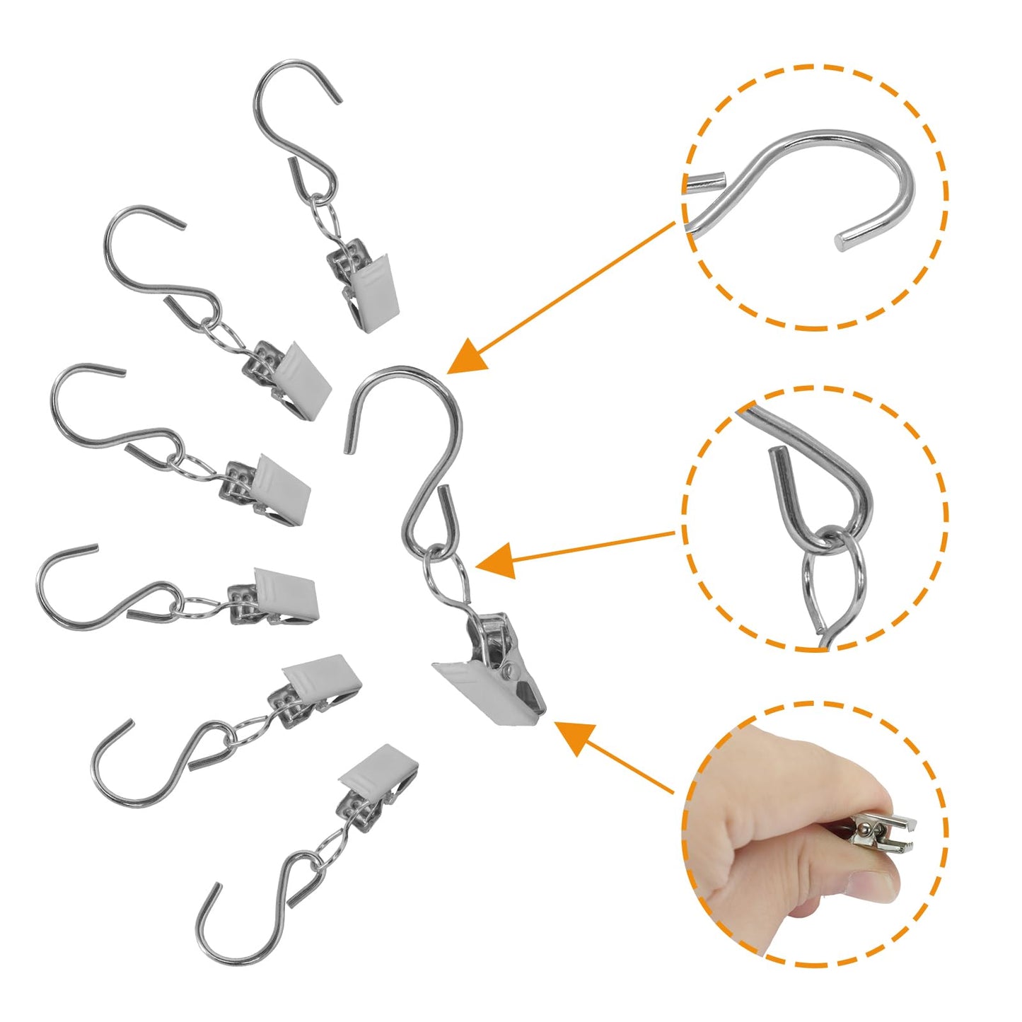 PHITUODA 50 Pack Stainless Steel S Hooks Curtain Clips, Hanging Hangers Party Lights Clips, 2.4 Inch Silver Art Craft Display for Home Decor/Party Planners/Garden