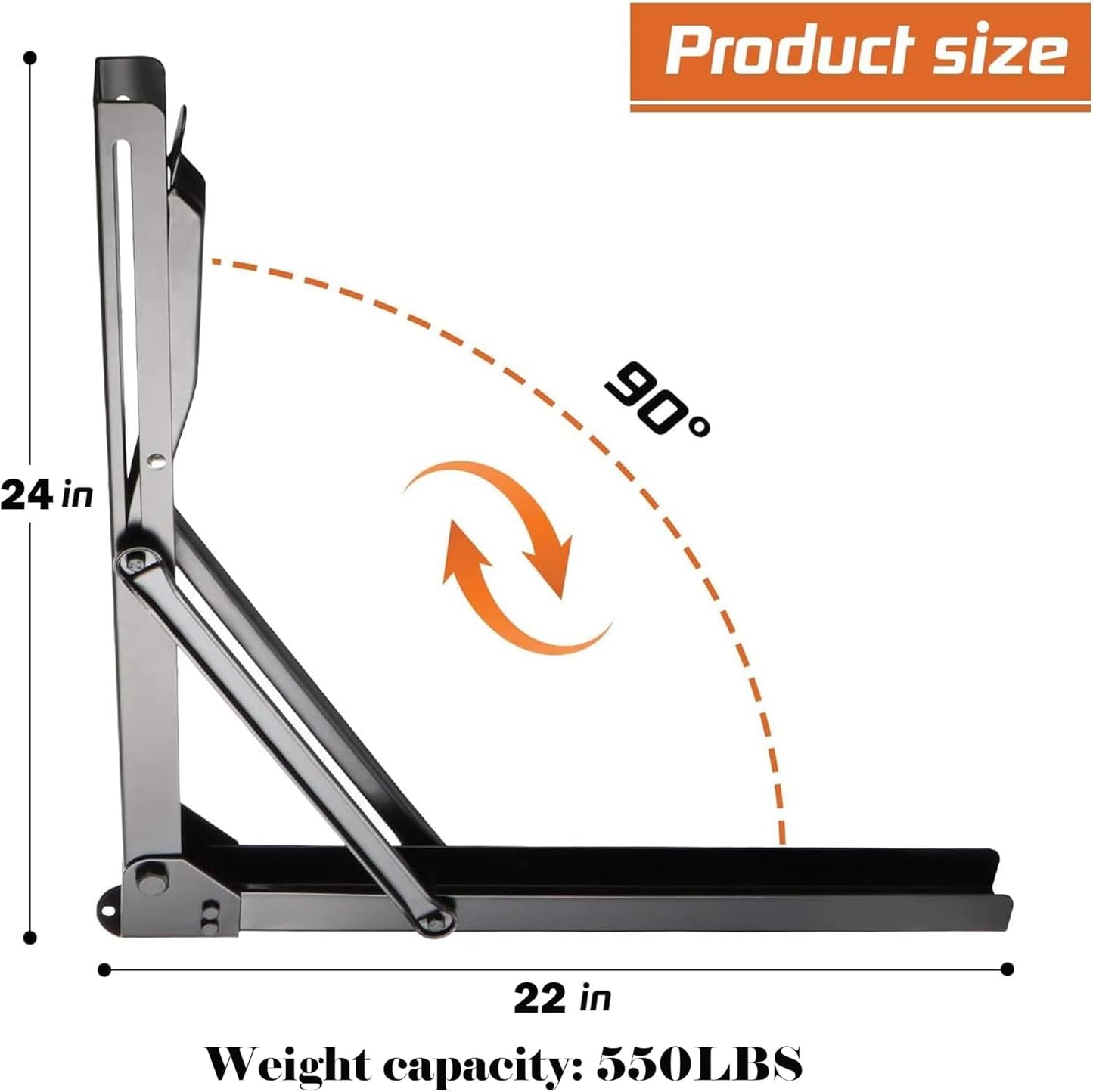 Ultrawall 24-Inch Black Folding Shelf Brackets - Heavy-Duty Adjustable Steel | Max Load 550 lbs