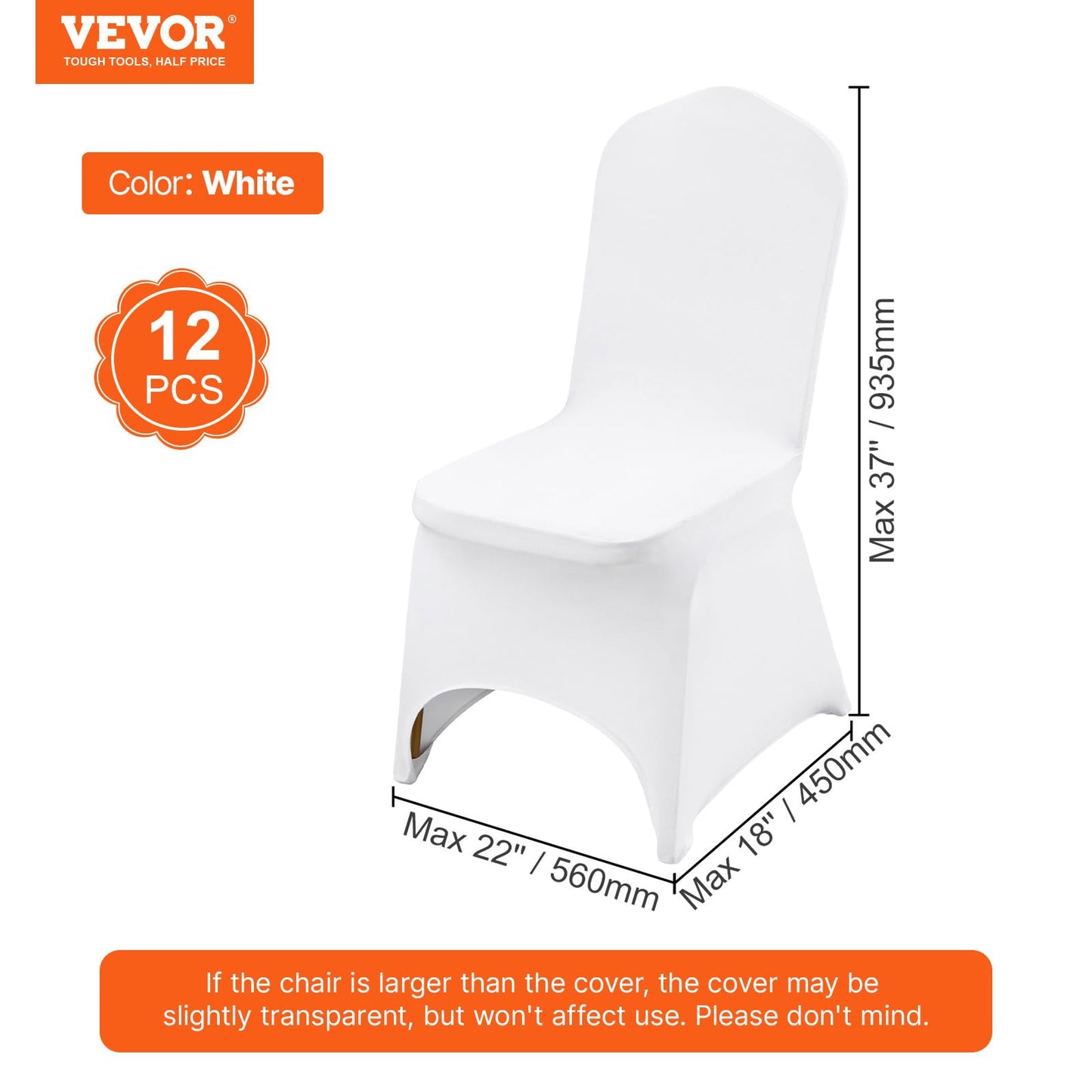 VEVOR 200 Pcs Flat-Front Chair Covers Polyester Spandex Chair Cover Stretch Slipcovers, Wedding, Holiday, Banquet, Party, Celebration, Dining, White
