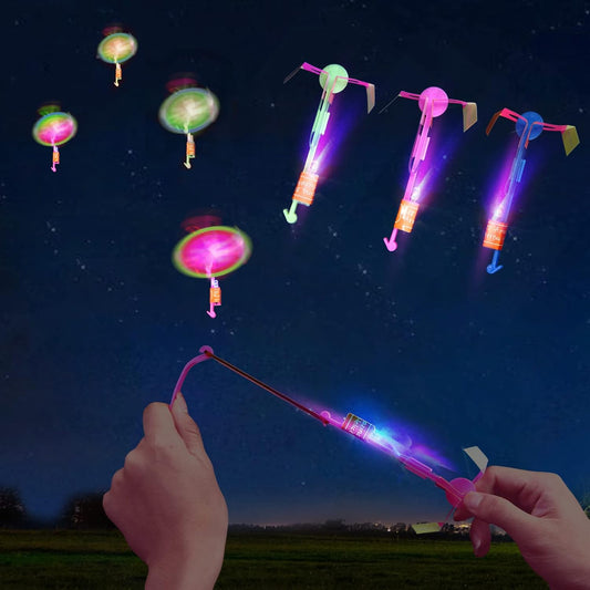 **LPVOQPTH LED Flying Toy Set - 25 Slingshot Glow Helicopters for Outdoor Fun | Ideal Party Favors for Kids 4-12**