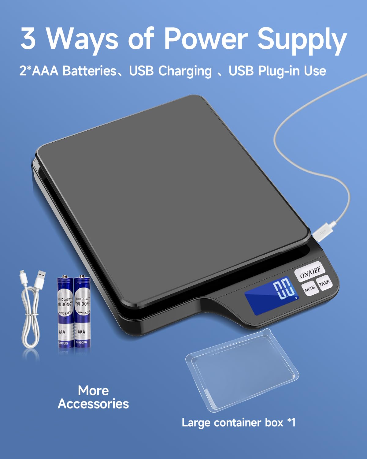 KUBEI Large 5kg/11lb Kitchen Scale with 0.1g/0.01oz High Precision, USB Rechargeable Food Scale, Stainless Steel Pan, with Tare Function,for Baking Cooking Coffee Package Postage