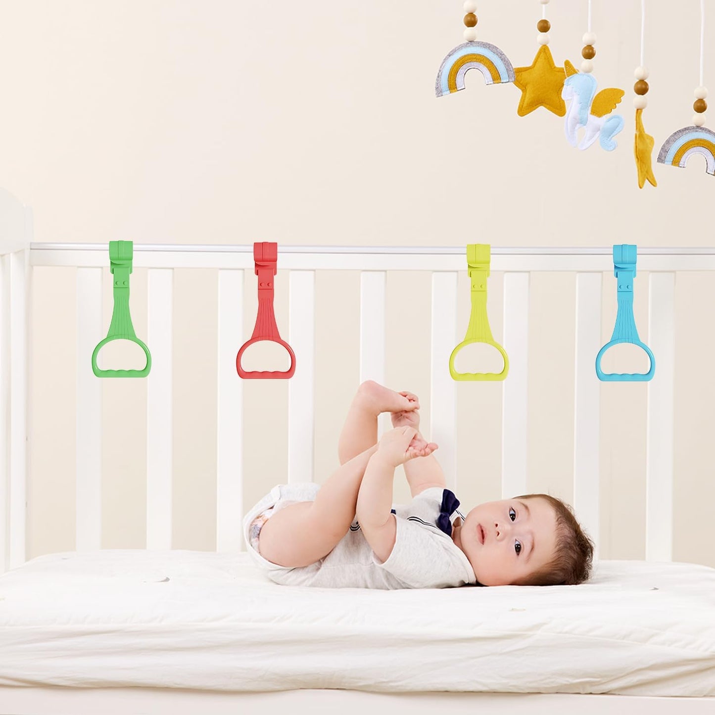 Skiennix 8Pcs Pull Up Rings | Baby Walking Assistant - Crib & Bed Stand Up Rings (4 Colors)