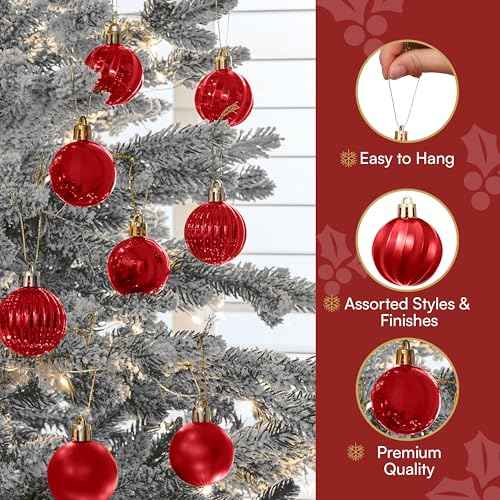 JOIEDOMI 24 Pcs Red Christmas Balls Ornaments Set, 1.6" Small Shatterproof Christmas Tree Ornaments, Xmas Hanging Balls Decorations for Tree Wreath Garland Holiday Wedding Party Indoor Decor