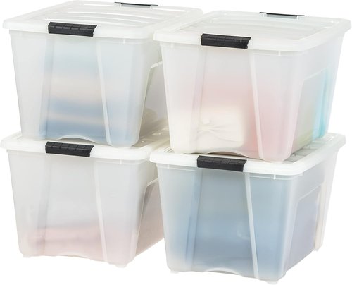 IRIS USA 54 QT Plastic Storage Box - BPA-Free, Durable Nestable Containers with Lids - 4 Pack, Pearl Color
