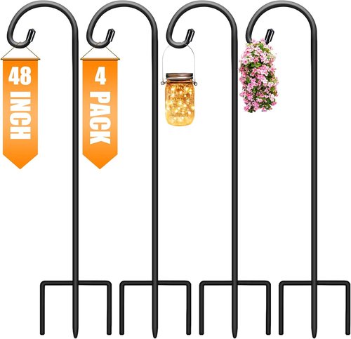 Gtongoko 48-Inch Shepherd's Hooks - Adjustable Garden Hooks for Hanging Plants & Lanterns | Matte Black, 4-Pack