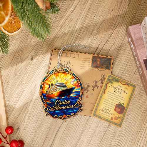 Cruise Memories Ornament ? Nautical Decor | Ocean Sunset ? Travel Keepsake Card ? Christmas Ornament 2025 ? Suncatcher Effect Window ? White elephant gifts - Xmas Tree Funny Decoration
