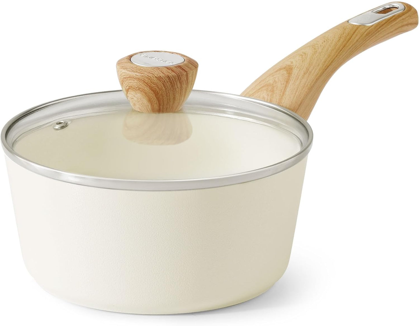 SENSARTE Ceramic Nonstick Sauce Pan - 1.5 Quart White Cooking Pot with Stay Cool Handle | PFOA Free