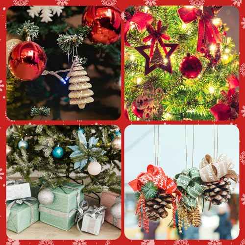 PureGuard Christmas Ornament String Hangers, 200 Pcs Christmas Tree Ornament String Hooks Precut Ornament Ribbon Hangers Locking Ropes for Halloween Christmas Decorations - Silver