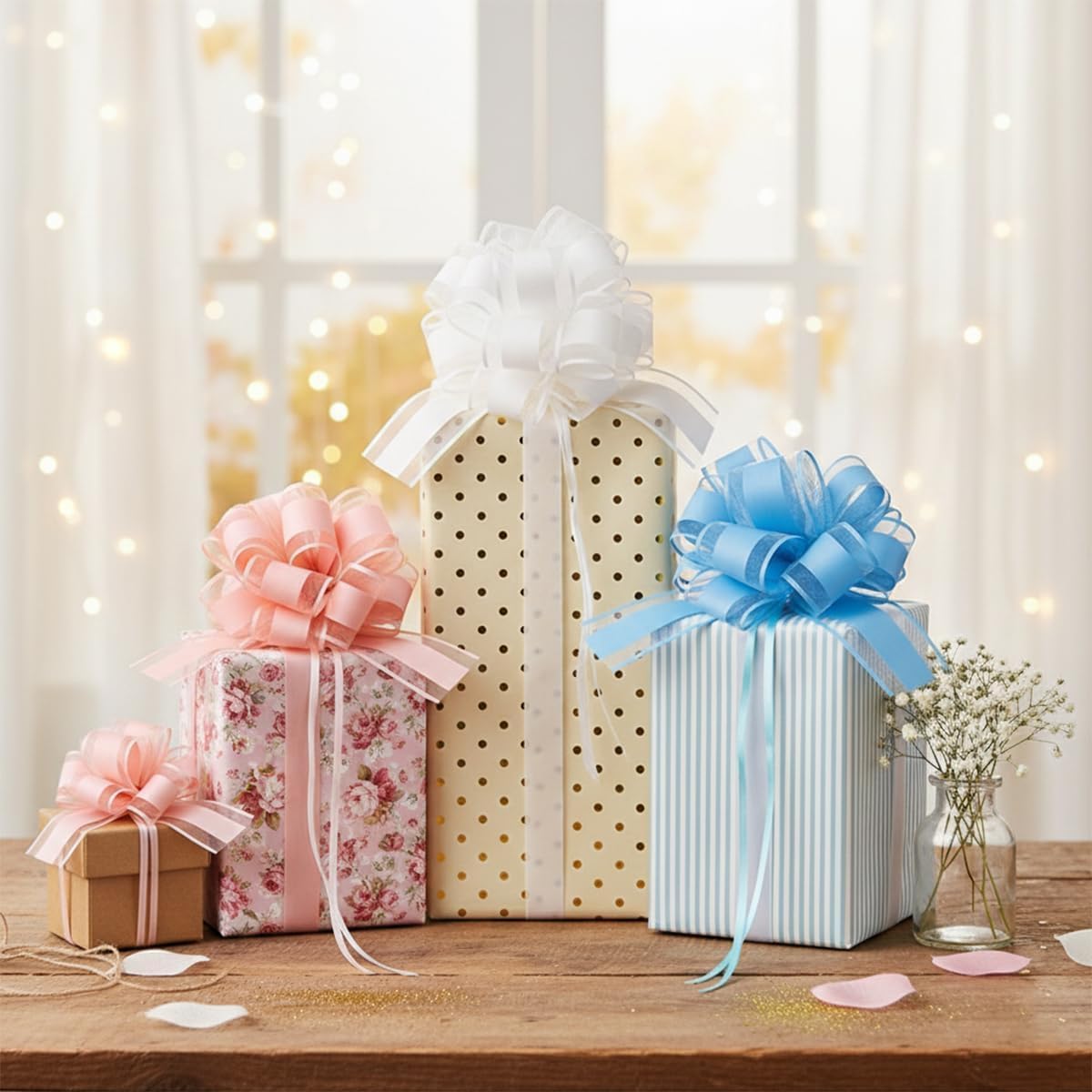 Skiennix 8 PC Large Pull Bows - 6 Inch Pink Gift Wrapping Ribbons for Parties & Weddings