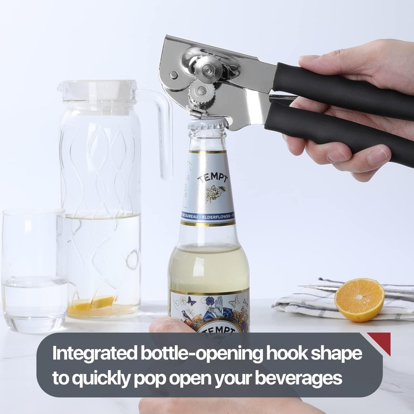 UHIYEE Heavy-Duty Manual Can Opener - Comfortable Extra-Long Handles for Easy Use | Black
