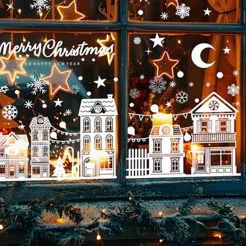Large Christmas Window Clings, 10 Sheets Christmas Winter House Snowflakes Stickers for Glass Windows, Doors, Christmas Decals Decor for Home, Cafe, Mall Display