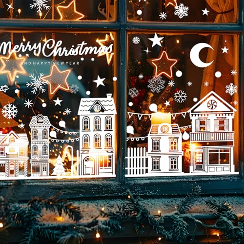 Large Christmas Window Clings 10 Sheets - Reusable PVC Snowflake Décals for Glass Windows, Mirrors, Doors