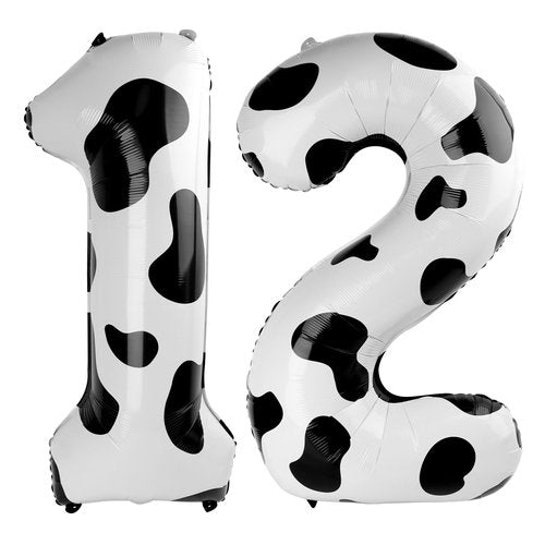 Cow Print Number 12 Balloon 40 inch, 12 Number Balloons, 12th Cow Farm Barnyard theme Birthday Decorations for Girls Boys Kids, 12 Year Old Party Supplies