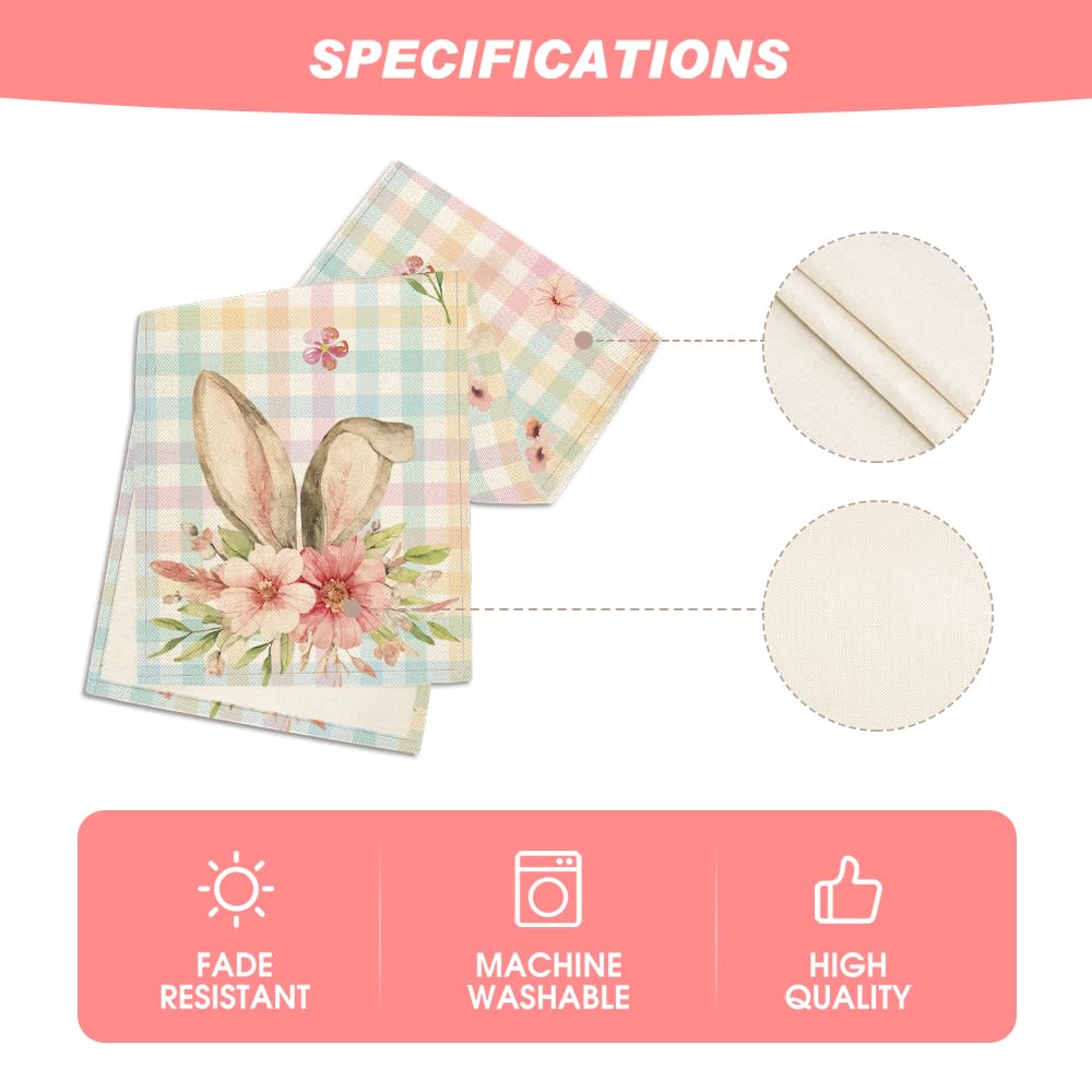 Artoid Mode Colourful Buffalo Plaid Bunny Ears Flower Easter Table Runner, Spring Seasonal Holiday Kitchen Dining Table Decoration for Home Party Decor 13 x 72 Inch