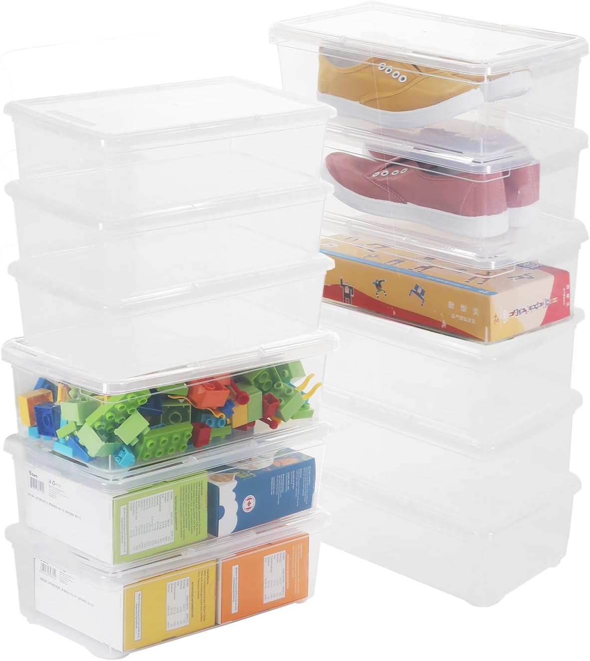 Skiennix 6Qt Shoe Storage Box - 12 Pack Stackable Organizer Bins with Lids for Shoes & Crafts