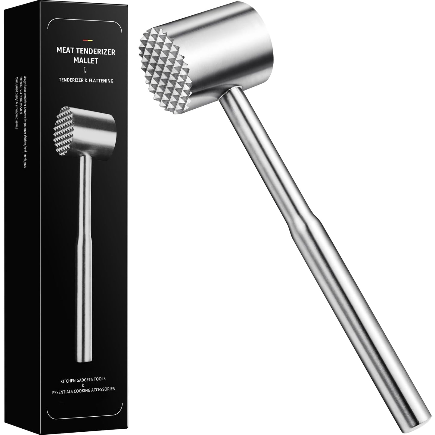 Stainless-Steel Meat Tenderizer Mallet - Meat Tenderizer Tool for Pounder Chicken, Beef, Steak, Pork, Dual-Sided with Ergonomic Handle, Dishwasher Safe
