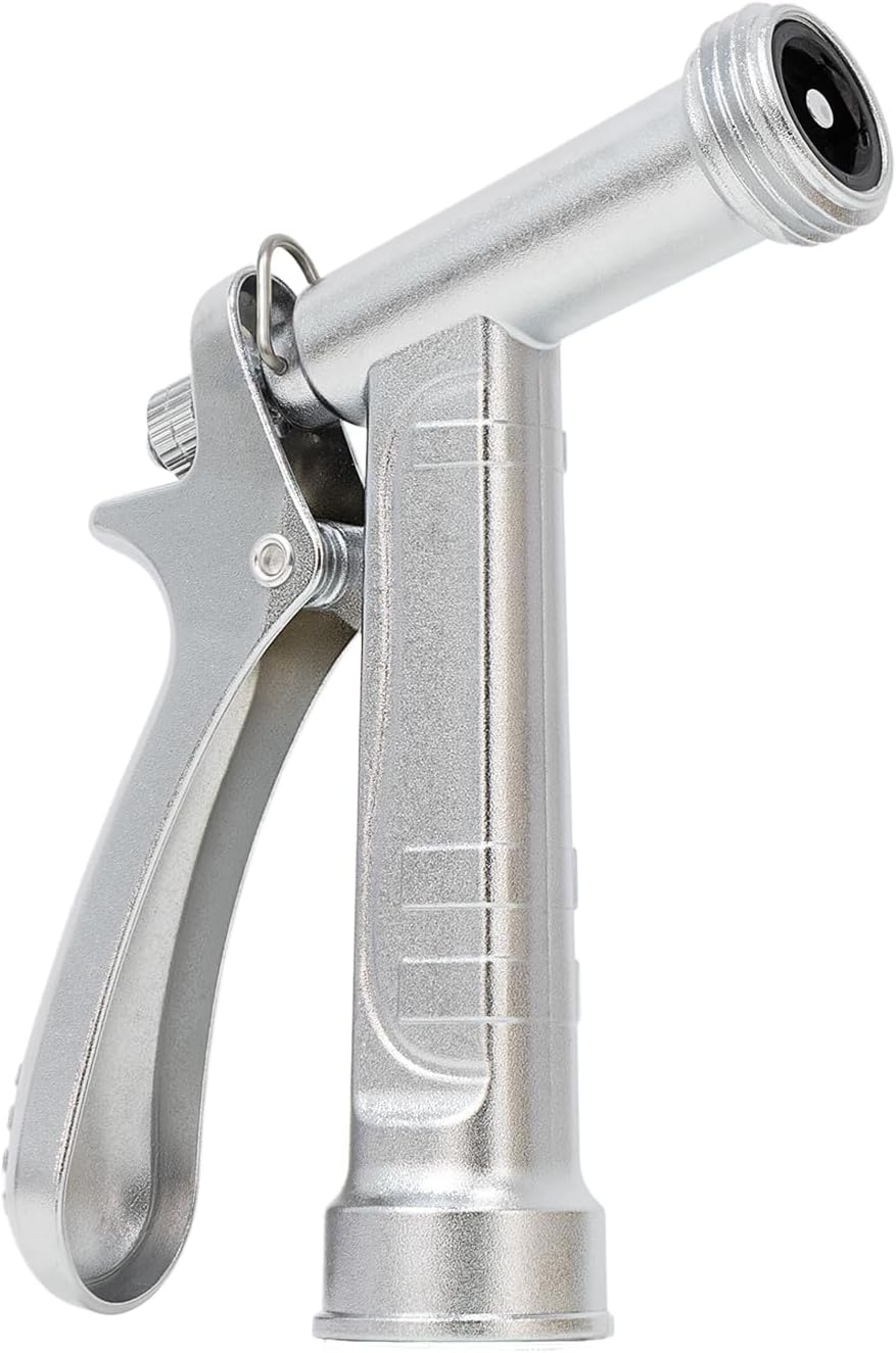 RESTMO 100% Metal Garden Hose Nozzle - Heavy Duty Zinc Alloy, Rust-Proof Chrome Plated, High Pressure Sprayer