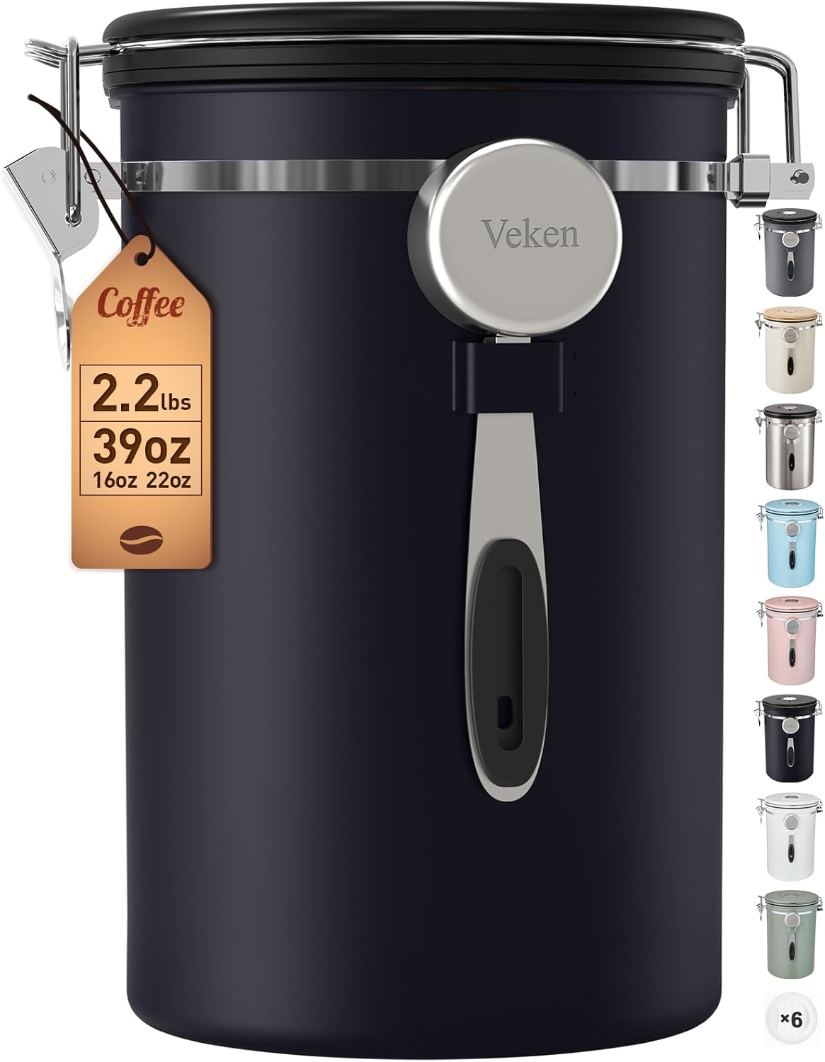 Veken Coffee Canister - Airtight Stainless Steel Food Storage Container | 39oz for Coffee, Sugar, Tea & More