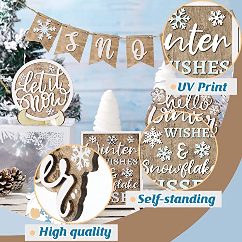 Qunclay 12 Pcs Snowman Winter Tiered Tray Decor Wood Signs - Christmas Style