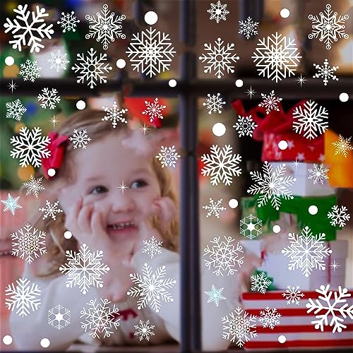 PartyGarden Snowflakes Window Clings - 8 Sheets, 152 Pcs Christmas Snowflake Decals for Glass & Holiday Decor