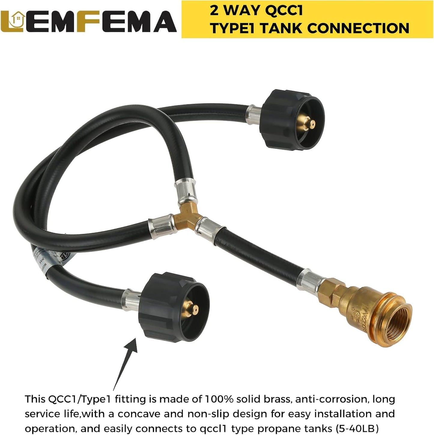Universal Y Type Splitter - Propane Tank Converter Adapter Hose for 5-40lb Tanks | Two Way QCC1/Type1 Inlet