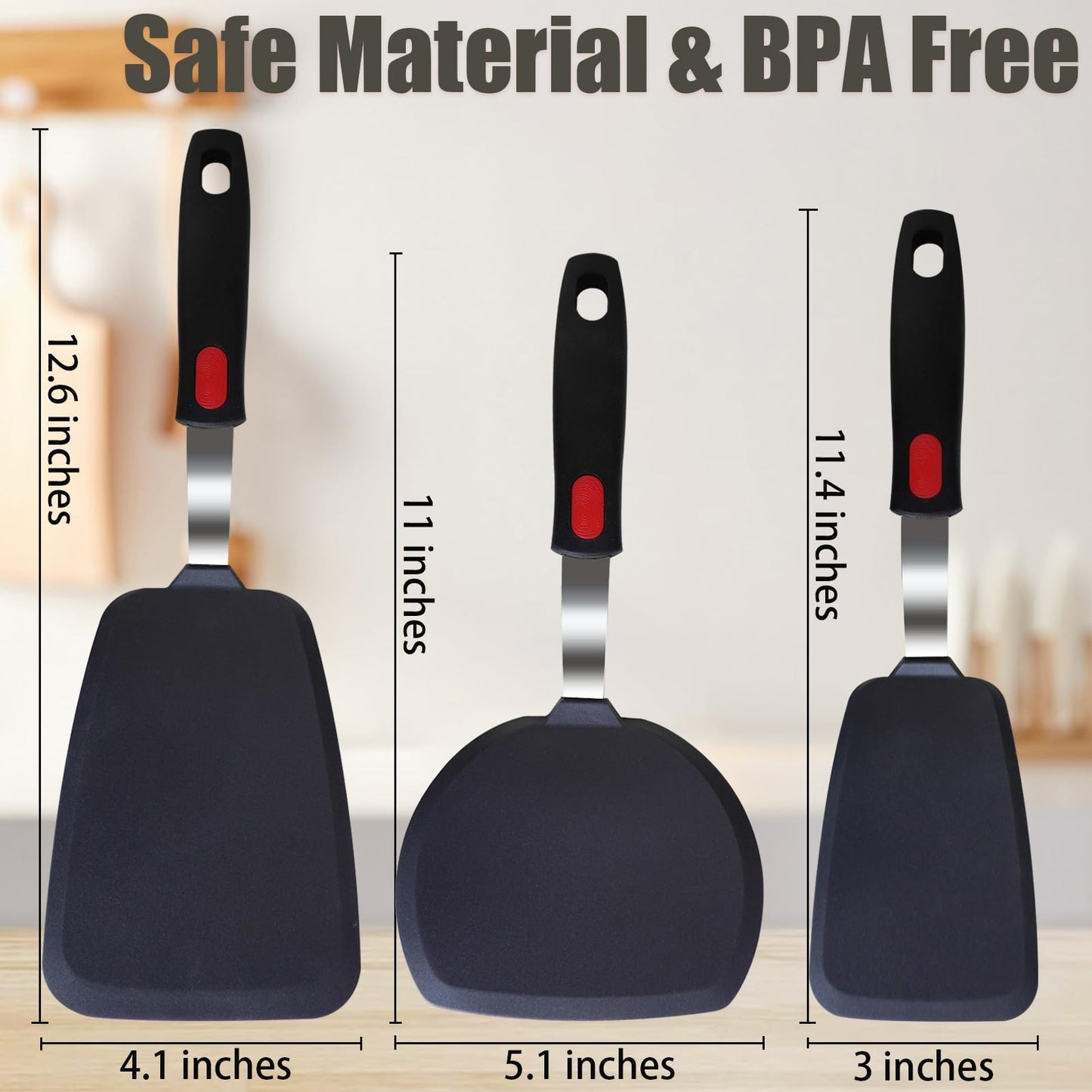 Silicone Spatula Turner Set,3-Pack Spatula Set,600°F Heat Resistant Spatula for Non Stick Cookware,Large Flexible Kitchen Utensils for Baking,Cooking,No Scratching and Melting,Dishwasher Safe,BPA Free