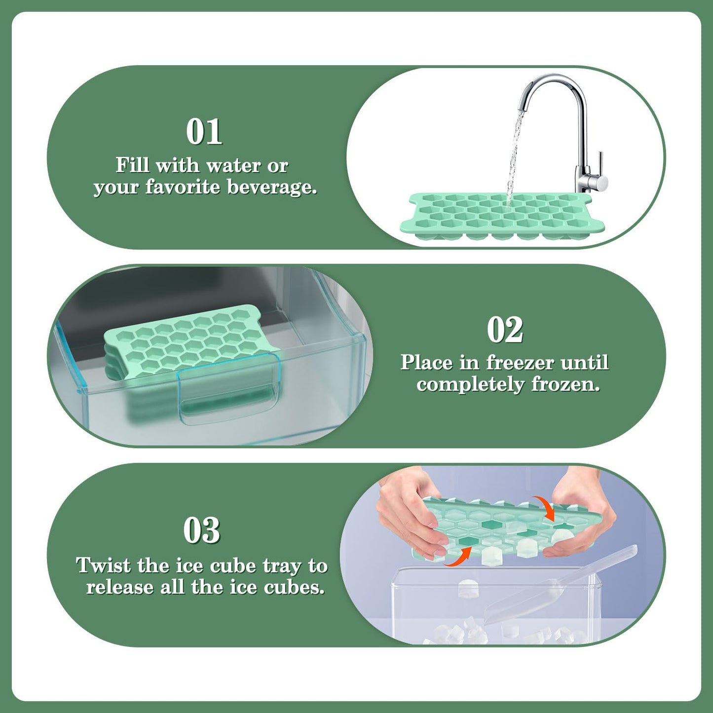 Mini Ice Cube Tray for Freezer: Small Plastic Ice Cubes Trays for Freezer with Box - Easy Release Stackable Mini Ice Cube Maker - Nugget Ice Trays for Freezer with Ice Container
