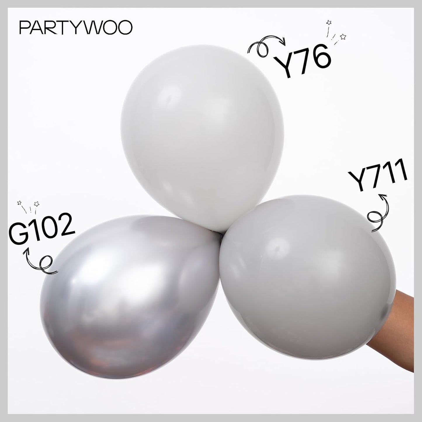 PartyWoo Silver Balloons - 100-Piece Arch Kit with Various Sizes for Birthday & Graduation Decor