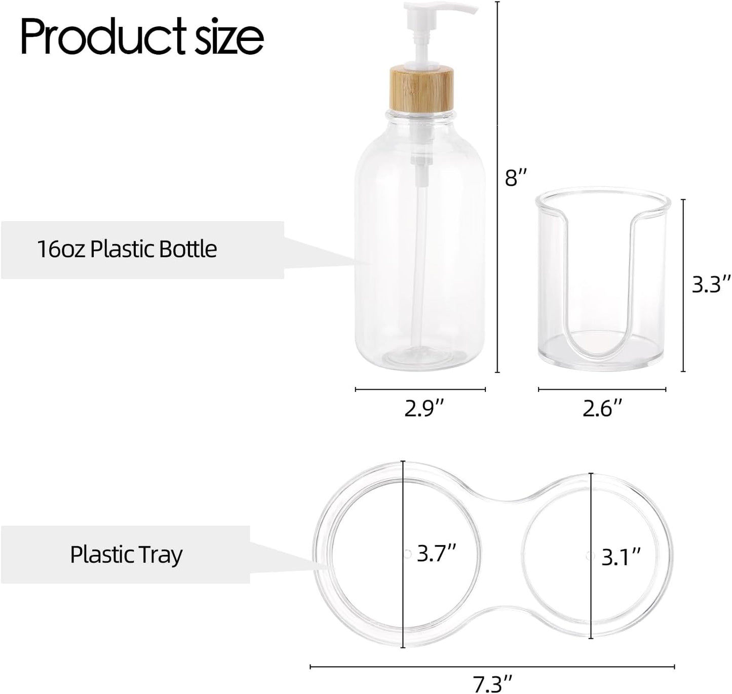 Skiennix Mouthwash Dispenser - 16oz Clear Plastic Bottle with Cup Holder & Tray for Bathroom