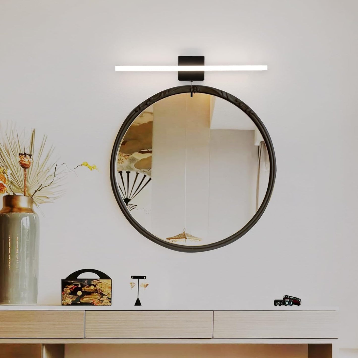 Black Modern Vanity Light Bar,23 inch Wall Lamp for Bathroom,Elegant Simple LED bar Light with 4000K,Pull Chain Switch on/Off