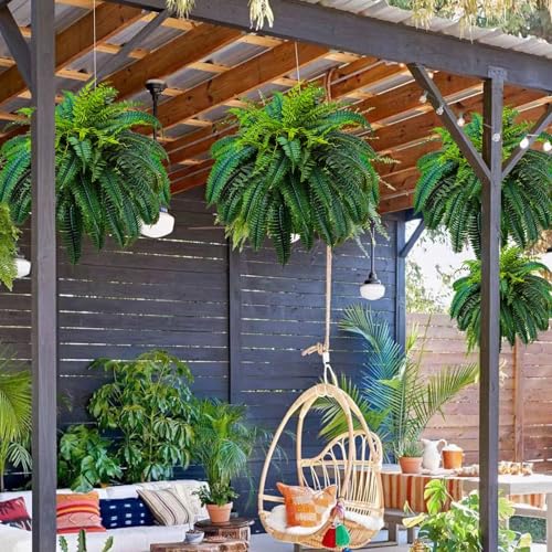 GYERB 2 Pack Artificial Boston Ferns Outdoor 48 Inch Fake Fern Plants with 88 Leaves - Realistic Faux Porch Garden Decor
