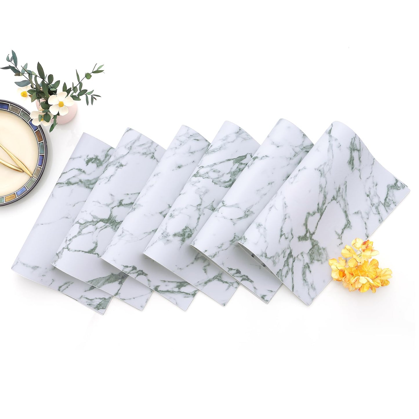 Homaxy Faux Leather Heat Resistant Placemats for Dining Table Set of 6, Waterproof Wipeable Washable PU Table Mats, Easy to Clean Anti-Slip Place Mats, 11.8" x 17", Marble