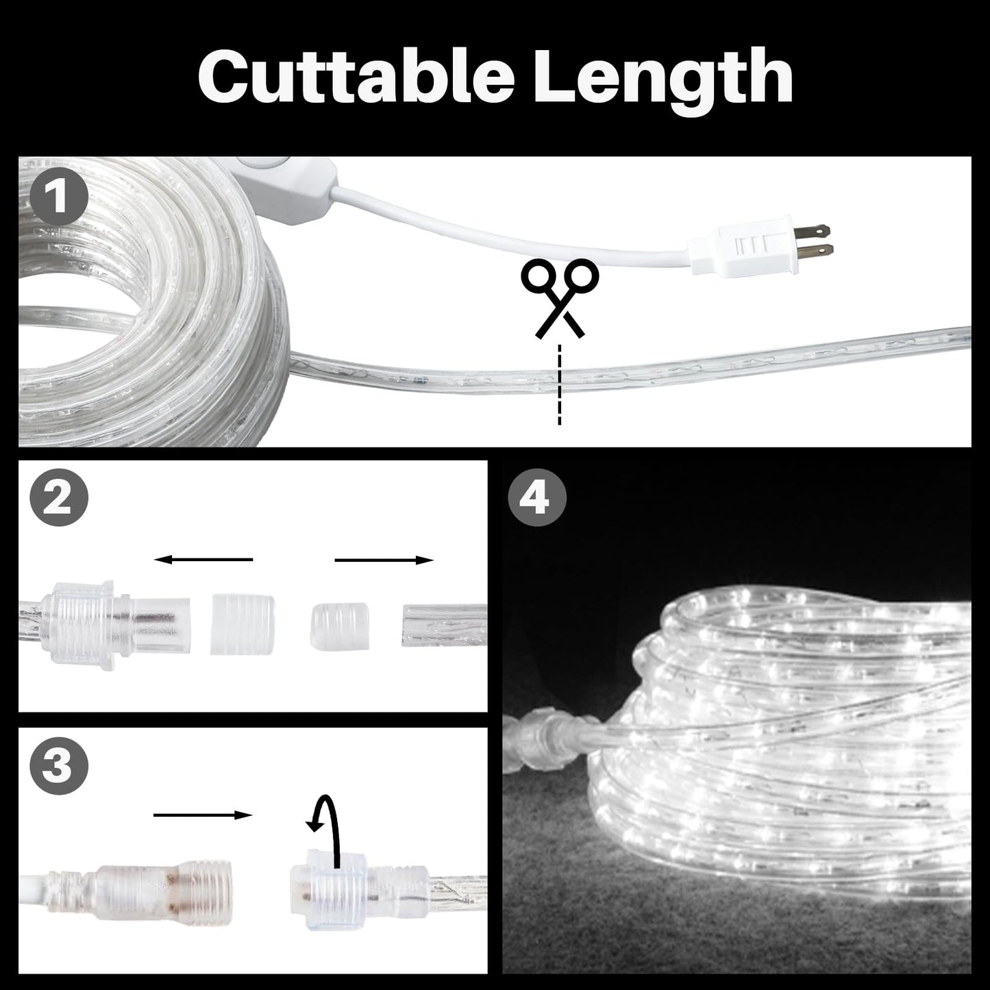 SHGPODA 66ft/20m 720 LEDs Rope Lights, Cool White Rope Light Outside, Waterproof Rope Lighting for Indoor Outdoor, Plug in Flexible Connectable Decor Lights for Garden, Patio, Pool, Bedroom (6000K)