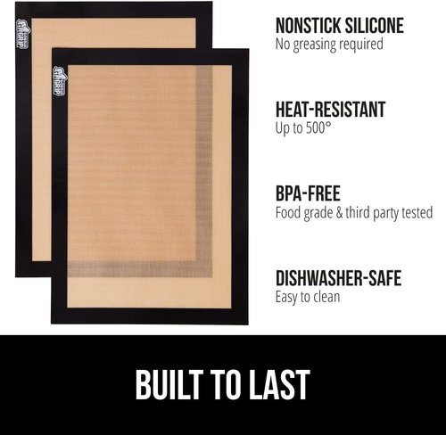 GORILLA GRIP Reusable Silicone Baking Mat - Nonstick & Oven Safe, 16.5x11.87, Easy Clean, 2PK, Black