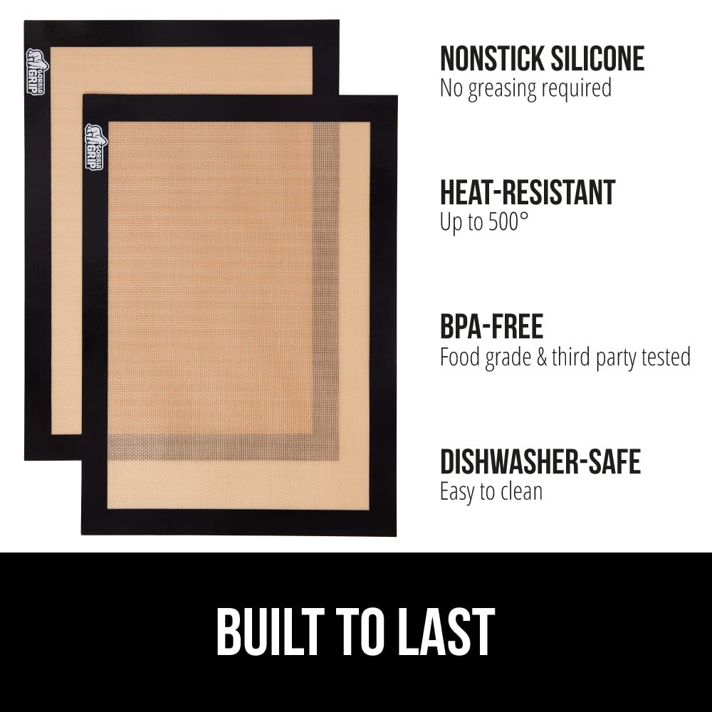 GORILLA GRIP Food Grade Reusable Nonstick Silicone Baking Mat, 16.5x11.87, Half Sheet 2PK, Oven Safe Cookie Sheet Liners, Up to 500 Degrees, No Mess Easy Clean Pastry Mats, Kitchen Essentials, Red