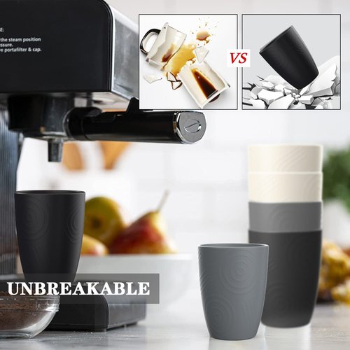 Homienly Wheat Straw Cups Drinking Glasses Set of 6, Unbreakable Plastic Cups Reusable Cups for Kitchen Camping Picnic Dorm Microwave and Dishwasher Safe Water Glasses Drinking Set 12 OZ - GreyStone