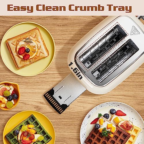 Aigostar 2-Slice Retro Toaster Cream White | Wide Slot Bread Toaster