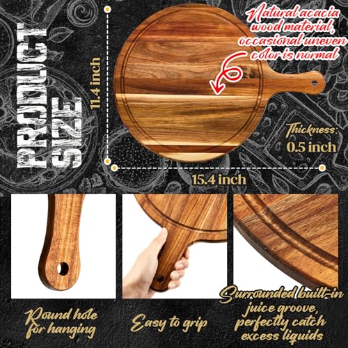 Nuenen 10 Pcs Round Acacia Wood Cutting Boards with Handles - Kitchen Prep & Serving