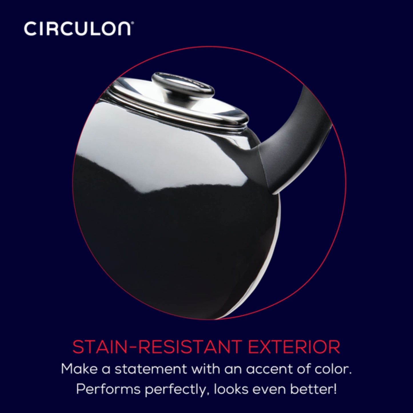 Circulon Enamel on Steel Whistling Induction Teakettle, Tea Kettle for Stovetop with Flip-Up Spout, 2-Quart, Black