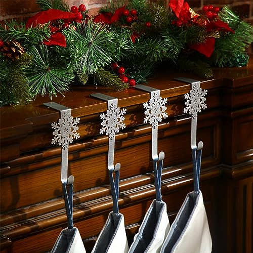 Lounsweer 12 Pcs Snowflake Stocking Hangers, Silver – Mantle Christmas Holder