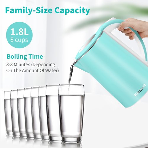 Electric Kettle Stainless Steel for Boiling Water, Double Wall Hot Water Boiler Heater, Cool Touch Electric Teapot, Auto Shut-Off & Boil-Dry Protection, 120V/1200W, 1.8Liter, 2 Year Warranty(Sky Blue)