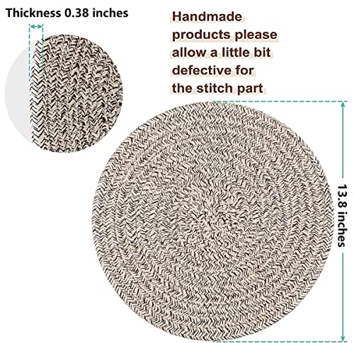 WENFOME 6 Pack Round Woven Cotton Placemat Set - Mixed Brown, 13.8 Inch Charger Plates for Dining & Decor