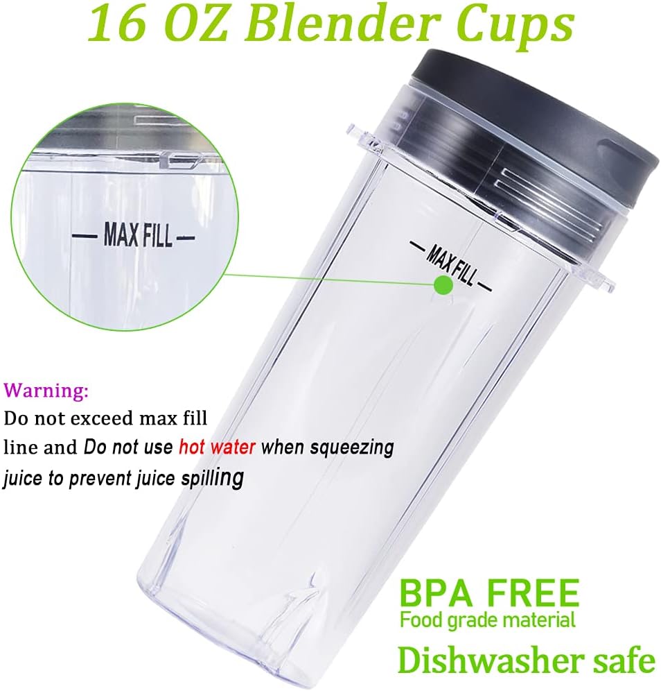 Nutri Ninja Replacement Parts - 6-Fin Blender Male Blade & Cup Set | Compatible with BL660, BL770, BL780, BL740 (5-Pack)