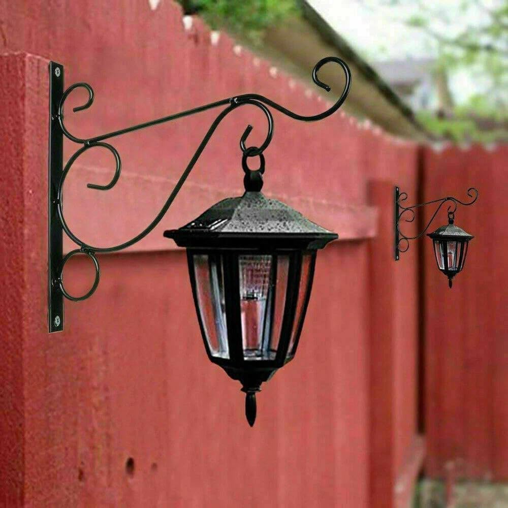 Metal Hanging Plant Brackets - 9.84-Inch Black Iron Wall Mount Hanger for Outdoor Plants & Lanterns